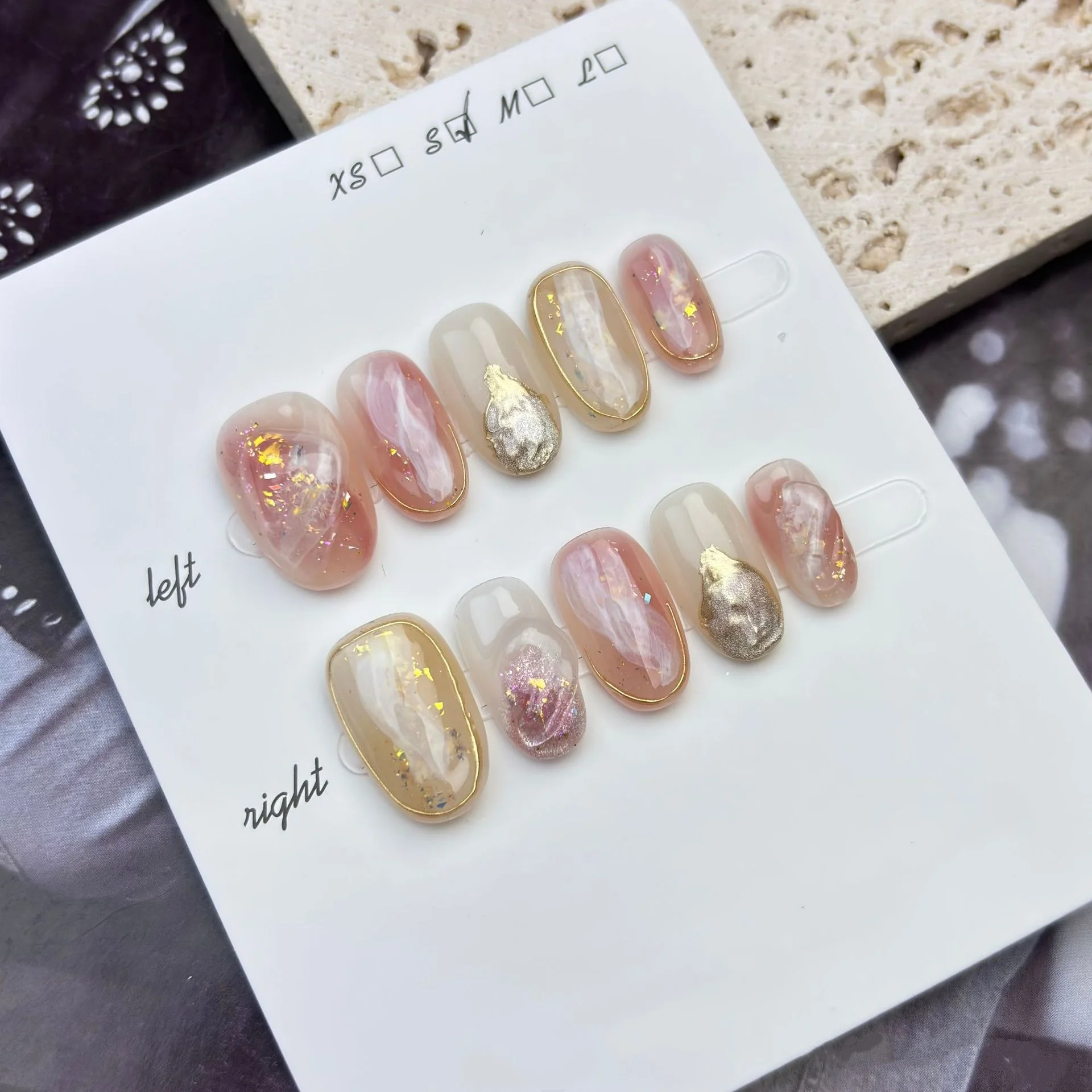 

10Pcs Short Oval Handmade Press on Nails Simple Wearable Fake Nails Advanced Smudge False Nail Gold Edge Full Cover Nails Tips