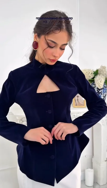 시크한 벨벳 슬림 셔츠 여성 하프 하이 칼라 긴팔 허리 조임 크롭 탑 2026 봄 여성 출근 셔츠