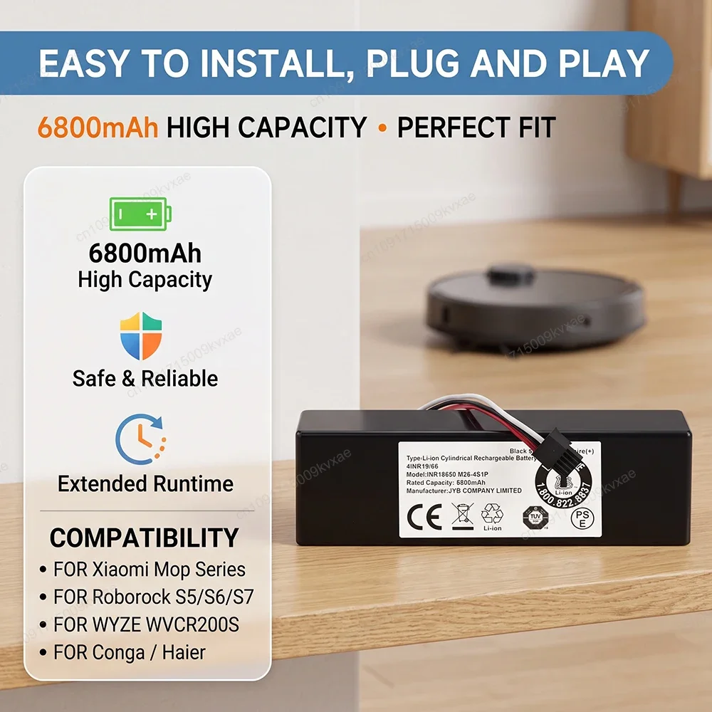 Robot Vacuum Cleaner Battery for Xiaomi STYTJ02YM Mop 2S for Conga 3390 3490 3590 for Haier JX37 Li-ion 14.4V 3500mAh Pack