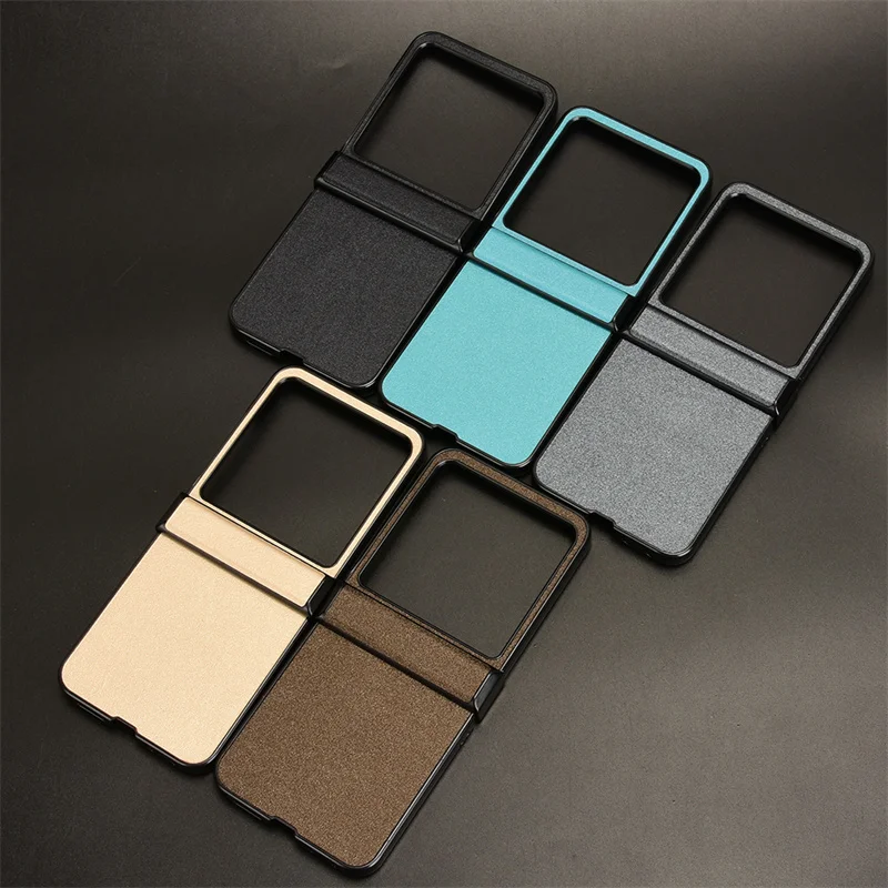 For Motorola Razr 50 Case Three-section Luxury Sand Leather Phone Case for Motorola Moto Razr 2024 Anti Drop Rear Back Cover