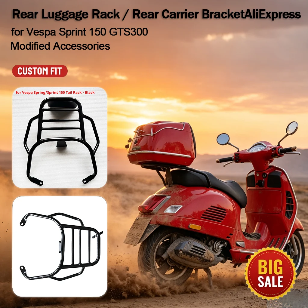 Rear Luggage Rack Tail Box Bracket for Vespa Sprint 150 GTS300, Motorcycle Rear Cargo Load‑Bearing Modified Accessories