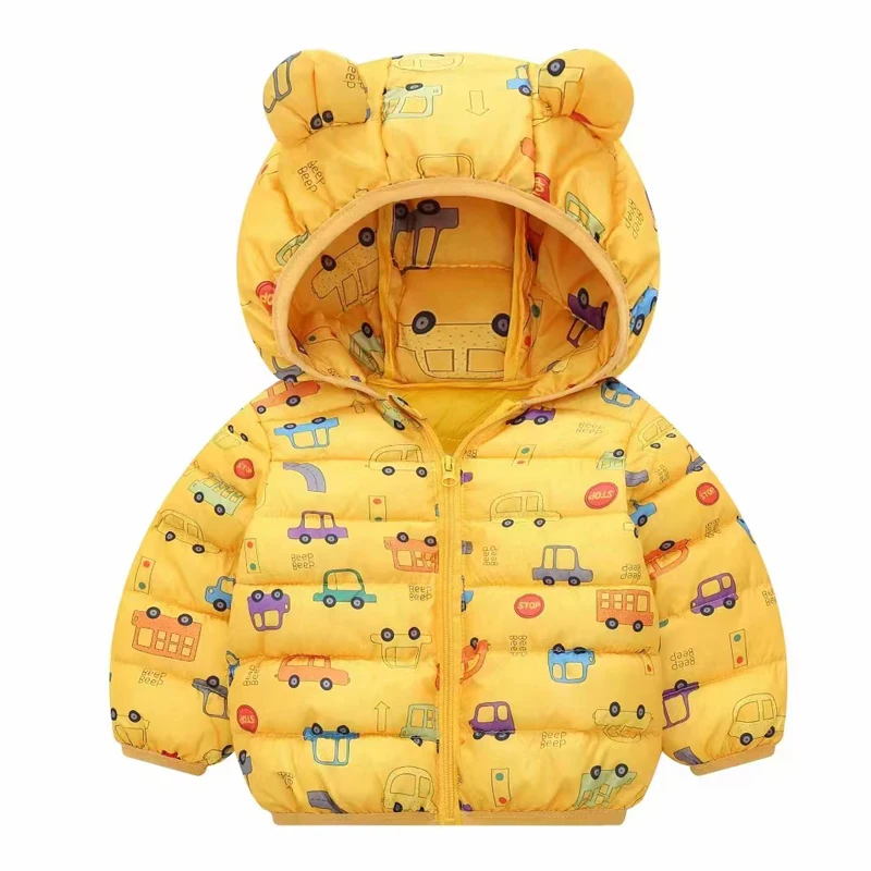 Winter hooded plush warm jacket 1-7 year old boys and girl fashion cartoon print casual down jacket top Beibei children clothing