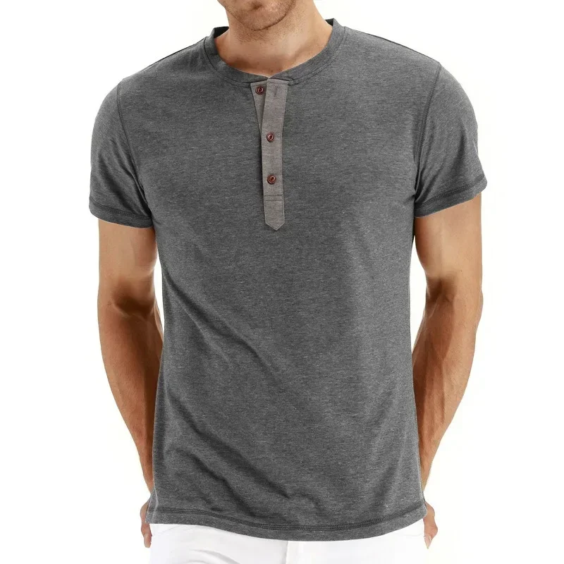 

Men's T Shirt Casual High Quality Summer Short Sleeve Henry Neck Mens T Shirts Fashion Basic T-shirt Male