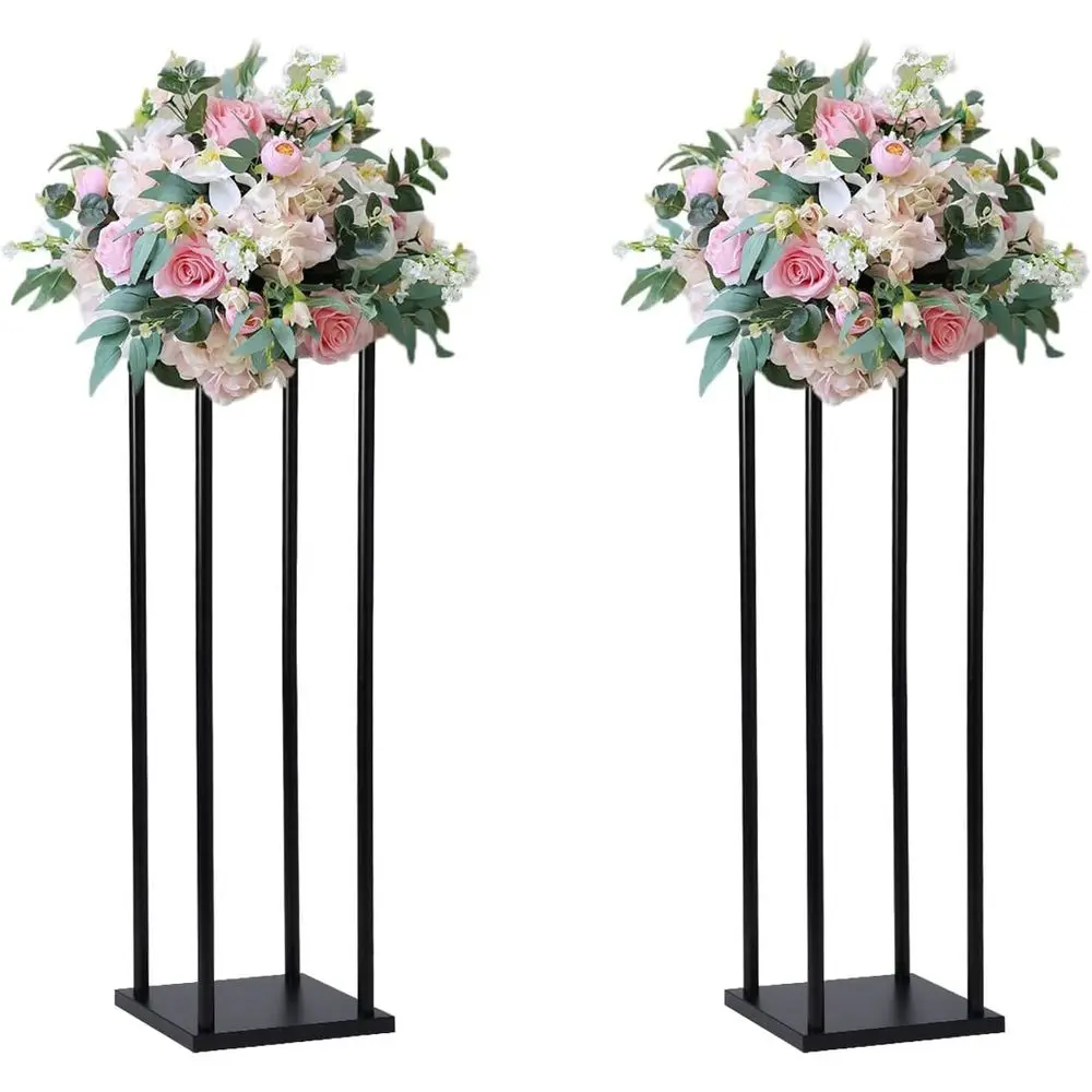 2 Pcs 24 Inches Matte Black Wedding Lower Stand Metal Iron Display Rack Floor Vase Column Centerpiece or Event Party Anniversary