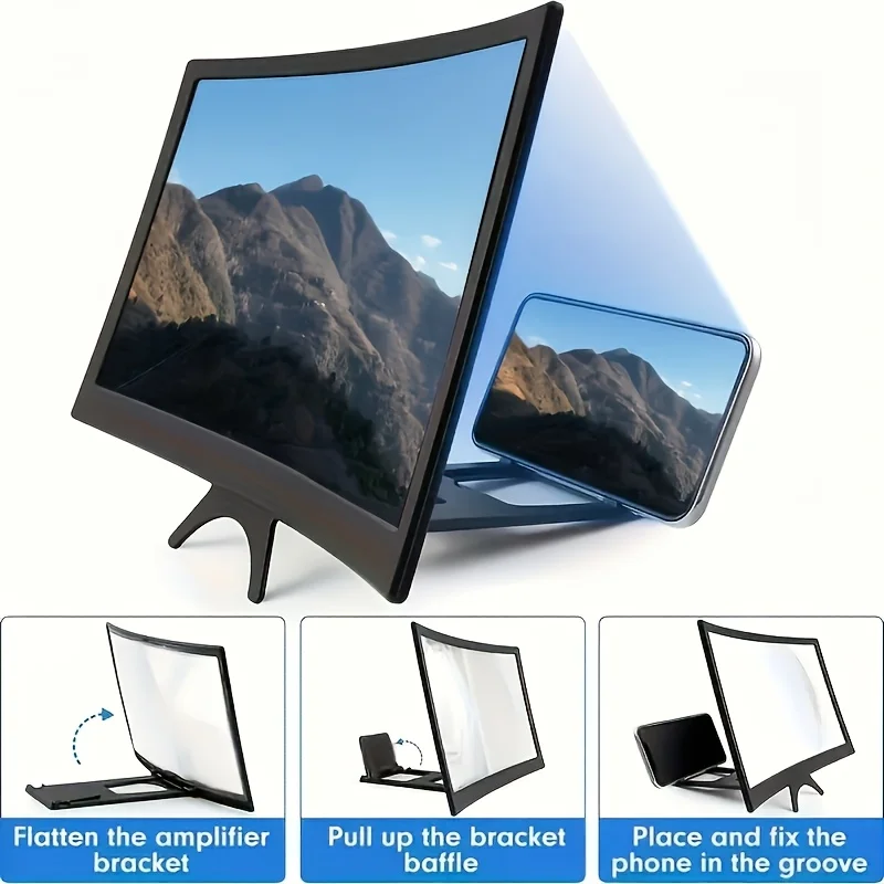 

12 Inch 3D Phone Screen Magnifier Stand - Ultra HD Anti Glare & Blue Light Filter for Movies,Portable Personal Cinema Experience