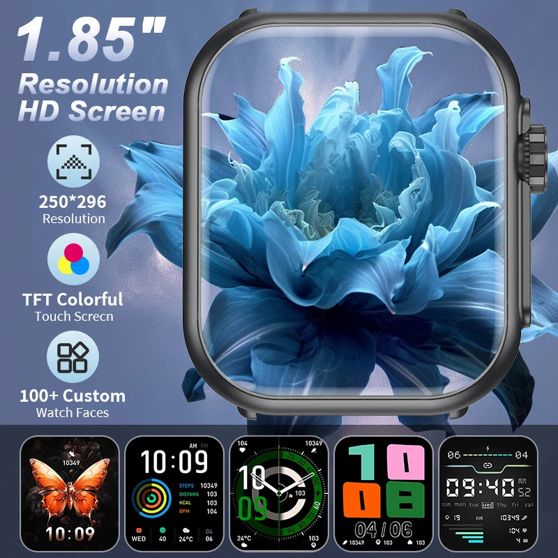 LIGE แฟชั่น 1000 mAh สมาร์ทนาฬิกาผู้ชายผู้หญิง 1.85 "HD Full Touch Screen IP68 กันน้ําบลูทูธ Smartwatch สําหรับ Android iOS