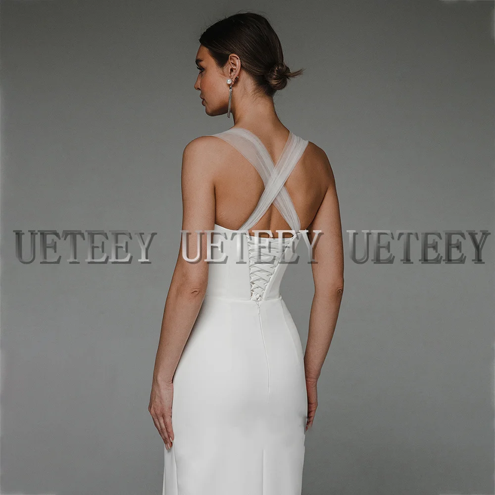 UETEEY Weiß Hochzeit Kleid Elegtant Schatz Criss-cross Ärmelloses Maß High Side Slit 2022 Trompete Braut Kleider