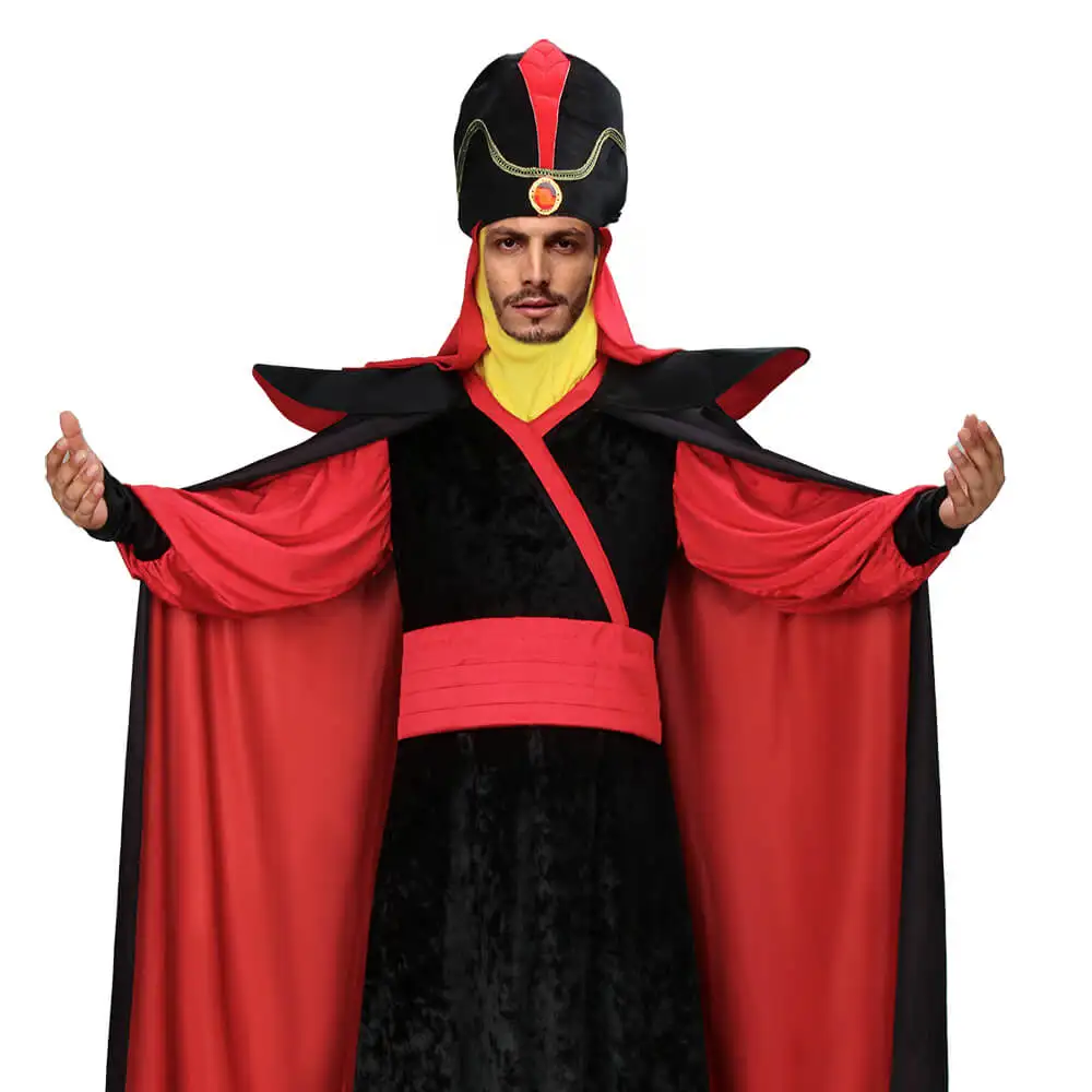 Jafar Men\'s Costume Movie Aladdin Themagic Lamp Halloween Theme Party Cosplay Outfit Carnival Robe Cape Hood Turban