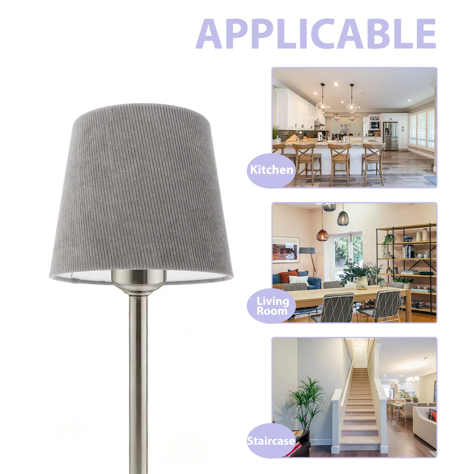 Grey Fabric Drum Desk Lamp Shade for Modern Bedroom, Living Room & Study – Soft Ambient Night Light Cover