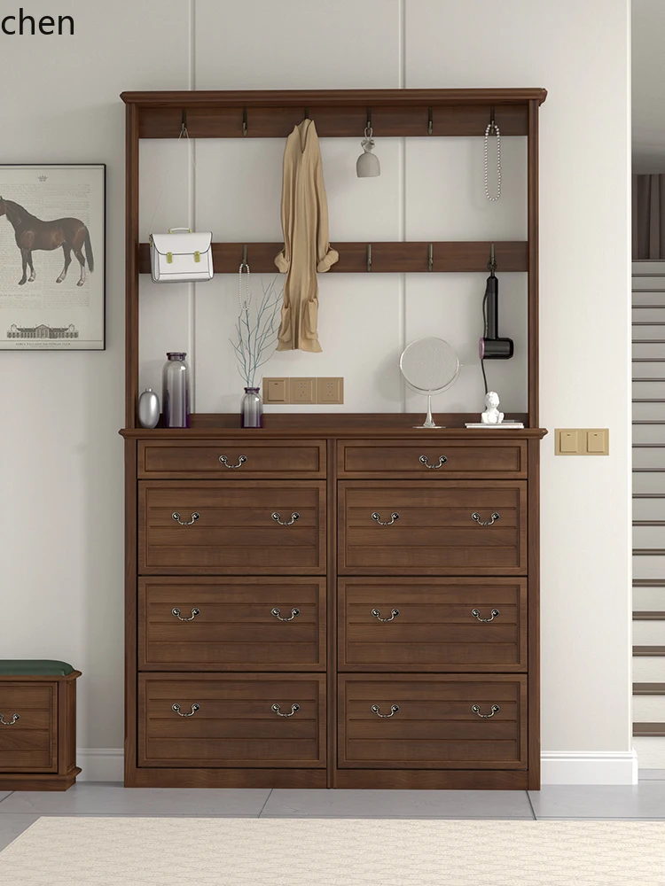 

HXL all solid wood ultra-thin 17cm tipping bucket shoe cabinet hanger integrated storage space is narrow