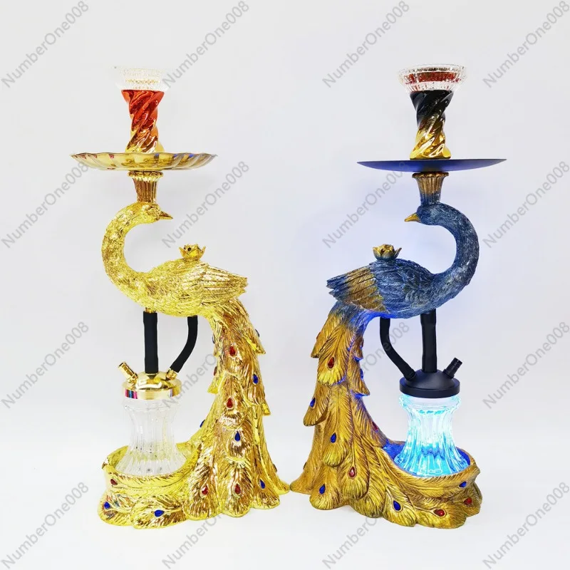 Set Hookah Arab Bentuk Merak - Kerajinan Resin, Saluran Asap Belakang, Desain Elegan untuk Dekorasi Bar Rumah
