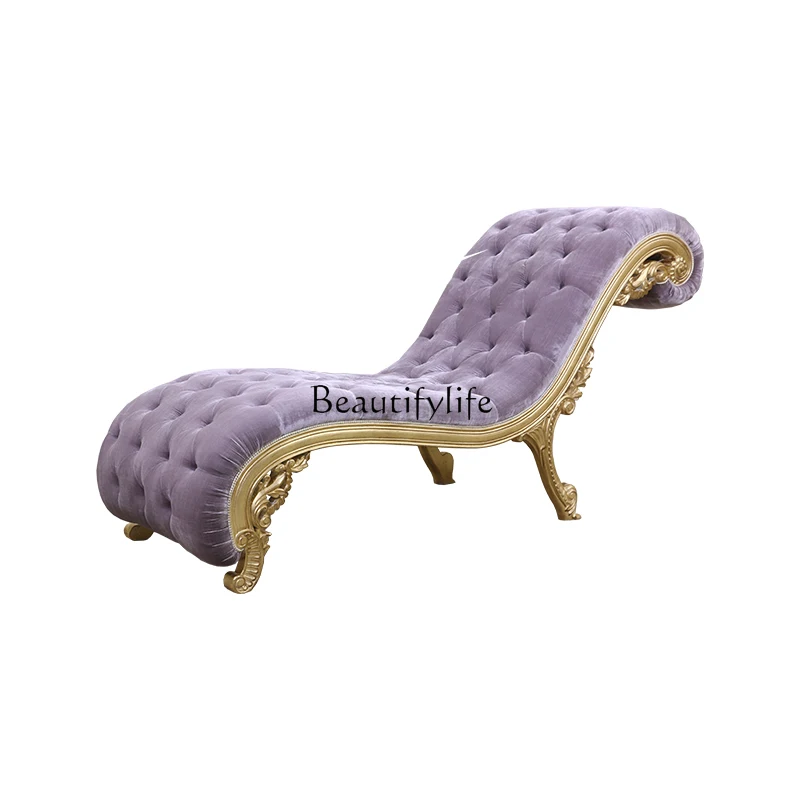 

European-style villa sofa classical leisure recliner, palace princess real wood carving flower chair