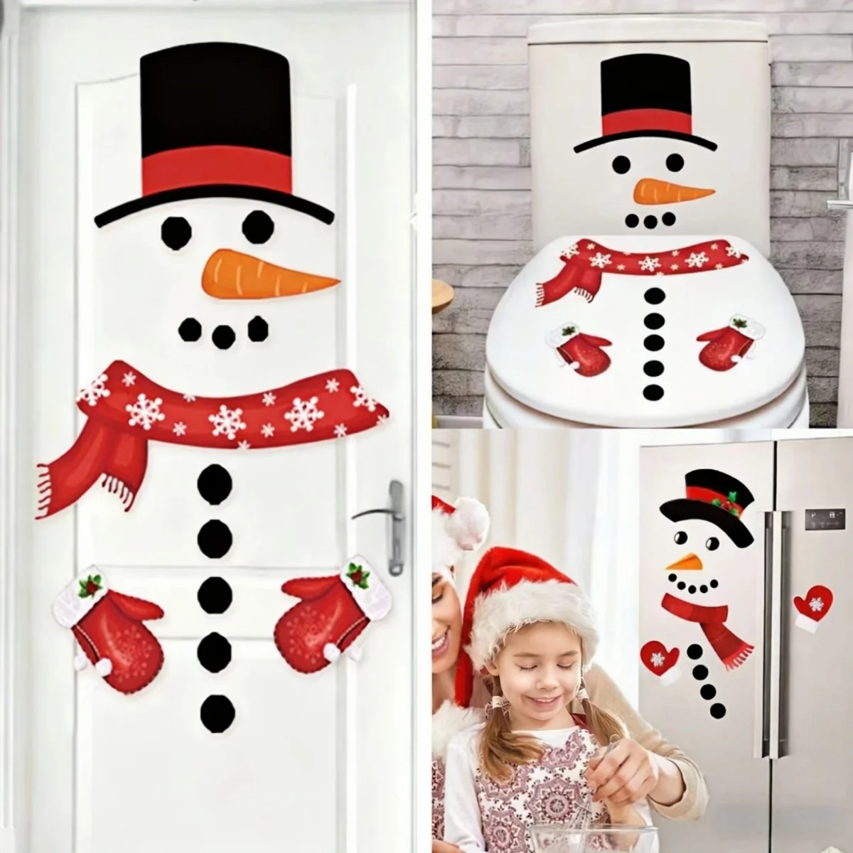 2026 Christmas Decoration Door Stickers Non-woven Snowman Refrigerator wall Window Sticker Xmas Home Decorations