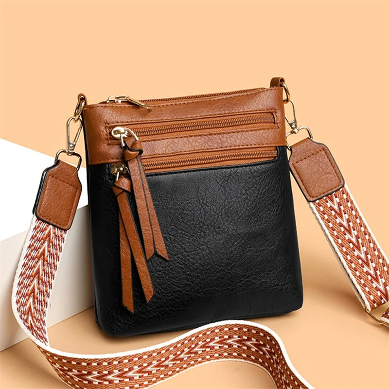 Bolsas crossbody femininas com alça ajustável, design com zíper múltiplo, bolsas de ombro em cores contrastantes