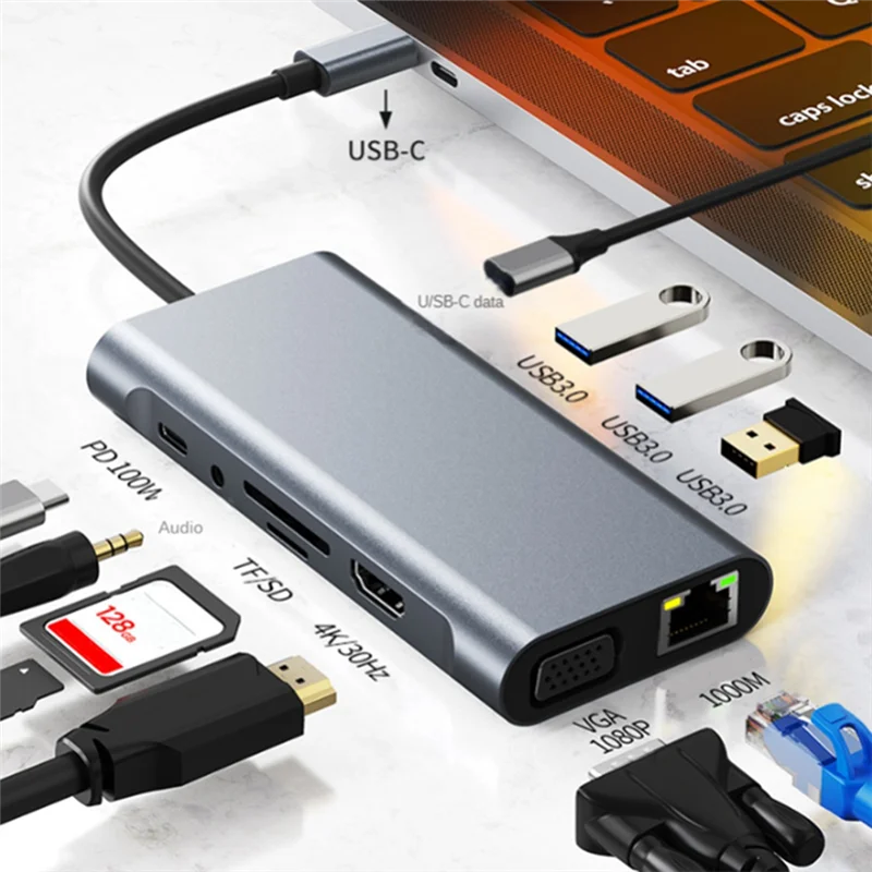 يوصى به بشدة. 11 في 1 نوع C Dock USB Hub 3.0 Splitter Adapter 4K HDMI-متوافق