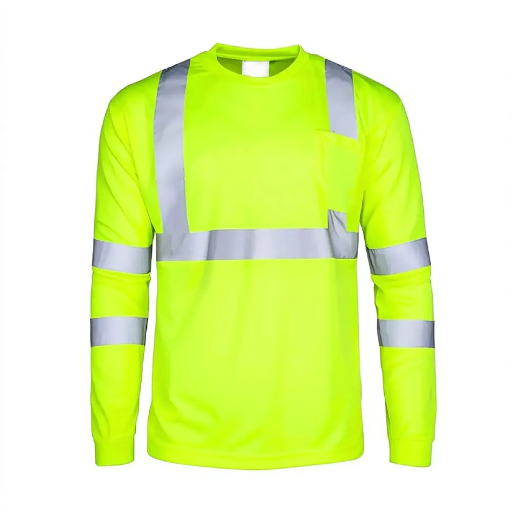 Reflective Work T Shirt Men High Visibility Construction Uniform Breathable Cotton Safety Clothing For Outdoor Laborer Jobs
