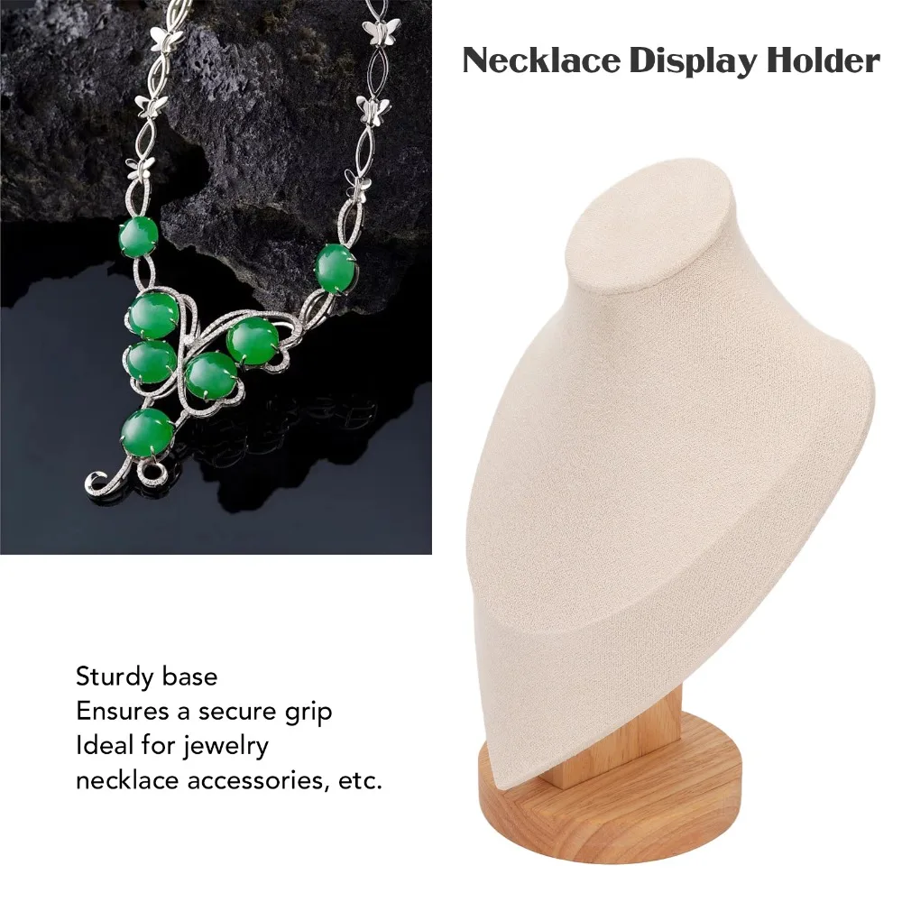 Wood Solid Wood Bust Necklace Display Stand Beige, Grey, Black, White 16.5x10.5x23.5cm Medium Neck Mannequin Jewelry Holder