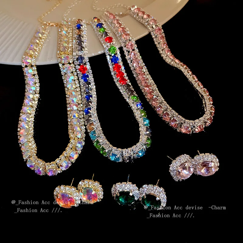 

Diamond Zircon Square Necklace Set Minimalist Vintage European Style Cross-border Jewelry Wholesale Women