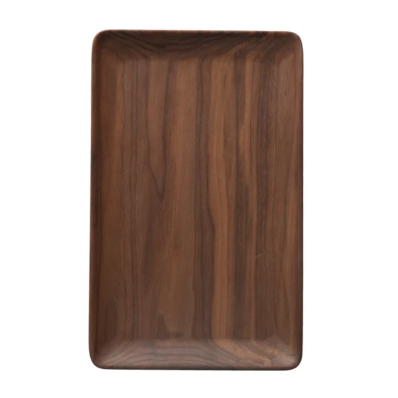 HeMu Black Walnut Whole Wood Rectangular Fruit Tray Living Room Tea Room Snack Plate Restaurant Coffee Shop Service Tray