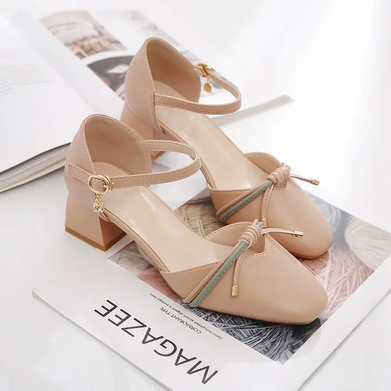 Women Fashion Round Toe Buckle Strap High Quality Shoes for Office Lady Classic Beige Patent Leather Comfort Elegant Heels A221