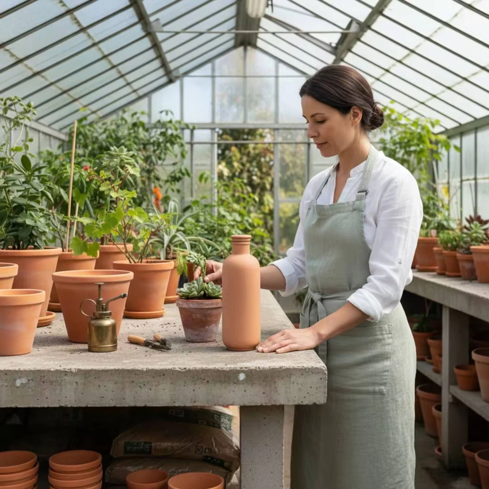 Lot de 2 bouteilles d'irrigation en céramique auto-arrosantes, bouteilles d'arrosage en terre cuite à picots, pour une irrigation constante et douce, idéales pour les voyageurs