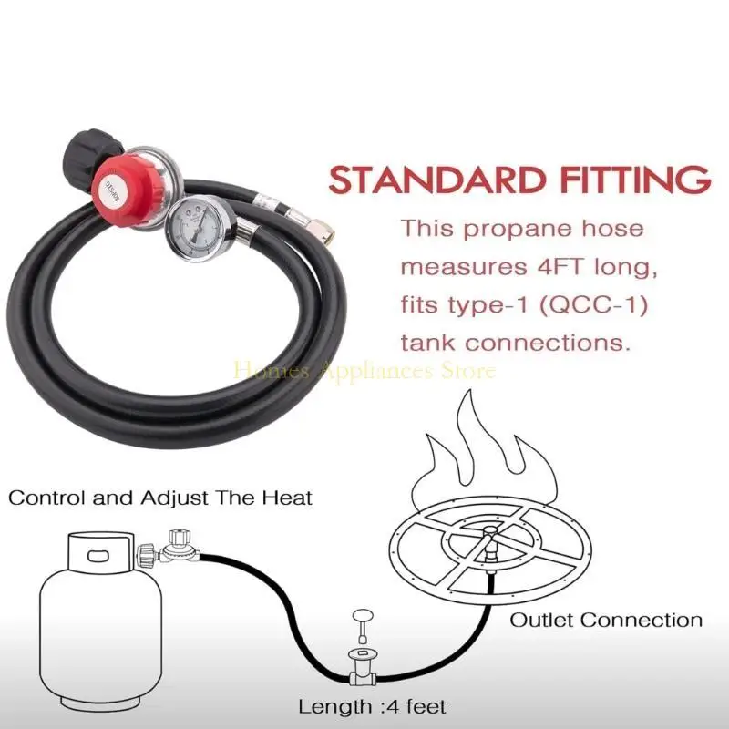 D0AB Adjustable Gas Grill Propane Regulator with Hose High Pressure for Burners Fryer