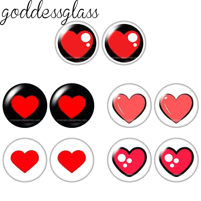 Glass Cartoon Doll Round Eyes Heart Pupil Lovely 10pcs 12mm/18mm/20mm/25mm Round Cabochon Flat Back Making Findings Jewelry
