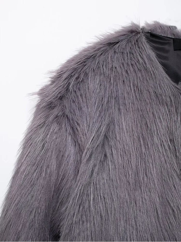 2024 ใหม่ฤดูใบไม้ร่วงและฤดูหนาวผู้หญิงหลวมFaux Fur Jacketสุภาพสตรีสีทึบรอบคอเสื้อฝ้ายด้านบน