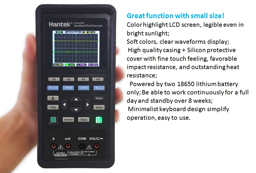 Hantek 2D42 3 1 Portable USB Digital Oscilloscope 250msa/s Waveform Generator 2 Channel 40MHz LCD Handheld 3 1 Oscilloscope