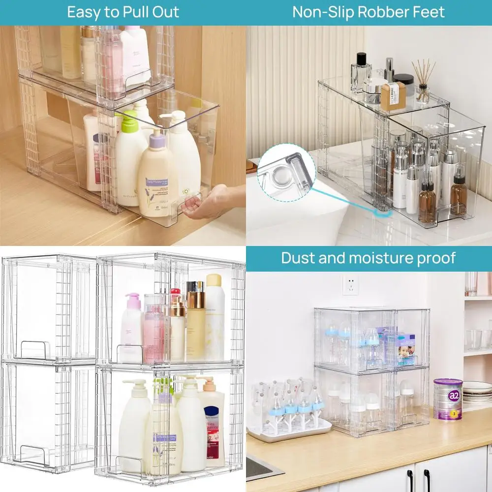 

Штабелируемые прозрачные пластиковые ящики для хранения вещей высотой 9,7, для ухода за кожей, ванной комнаты, кухни и организации кладовой