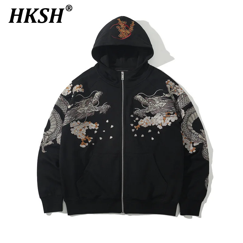 

Свитшот HKSH мужской с вышивкой дракона, модная универсальная тёмная кофта, весна-осень-зима, HK2144