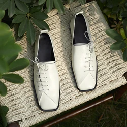 2025 Spring Summer New Women Shoes Low Heel Square Toe Basic Casual Working Comfortable Soft Genuine Leather Shoes Woman Concise