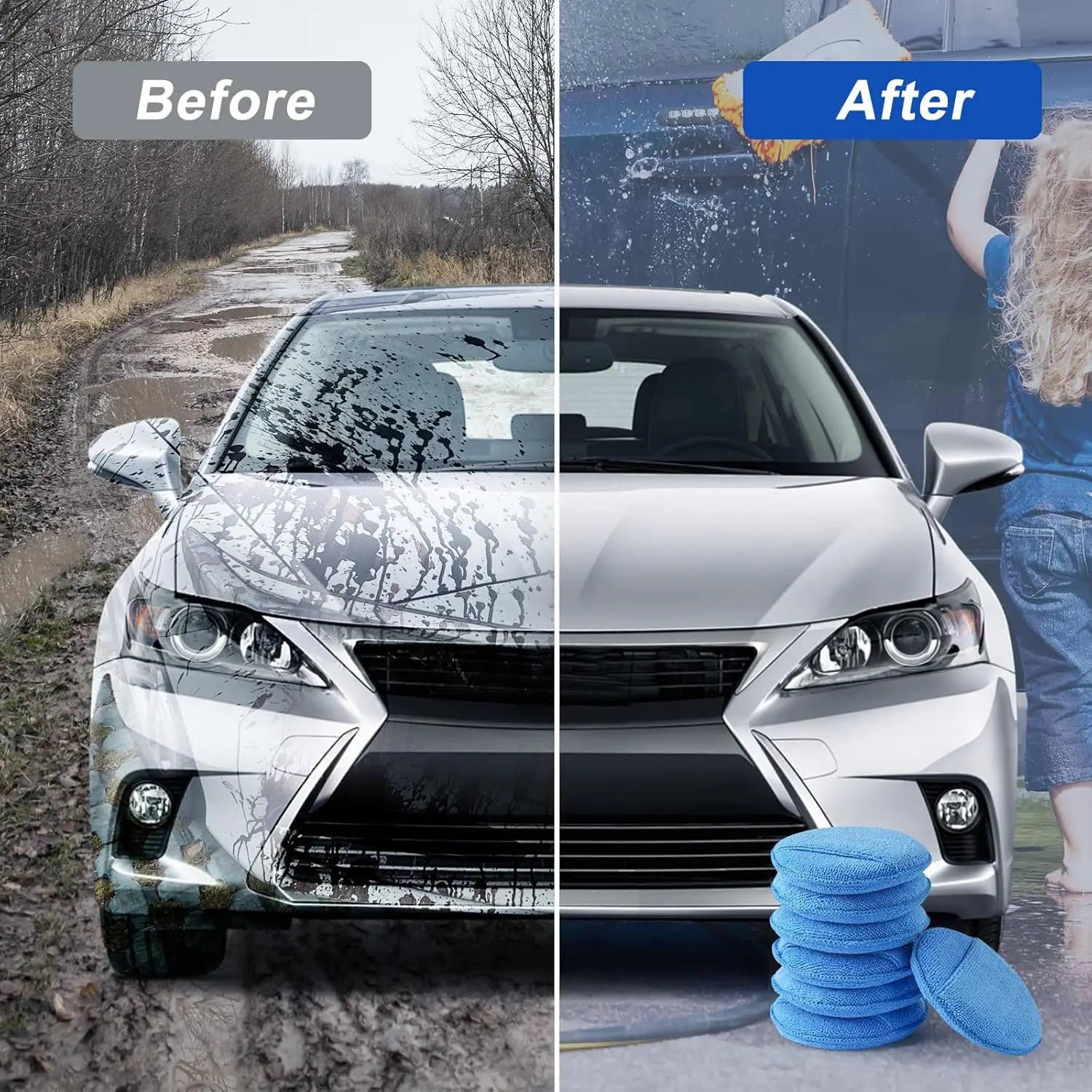 Car Polishing Sponge Pad Microfiber Car Detailing Wax Applicator Pad with Finger Pocket Auto Care Polish Sponge