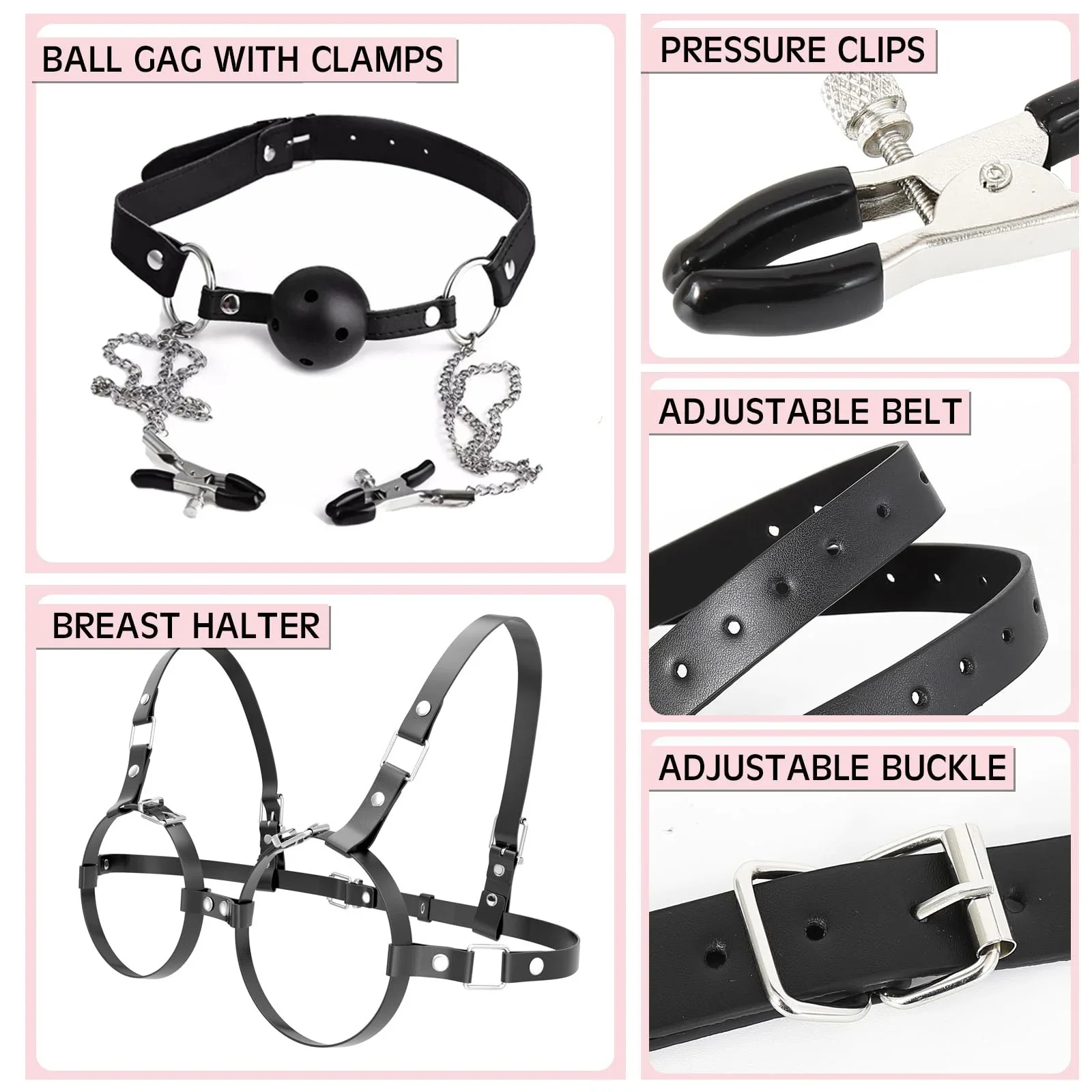 BDSM الجنس عبودية قيود الثدي مع الكرة الكمامة الحلمة المشابك عبودية تسخير الجنس لعب للنساء الكبار مثير الصدر SM ألعاب