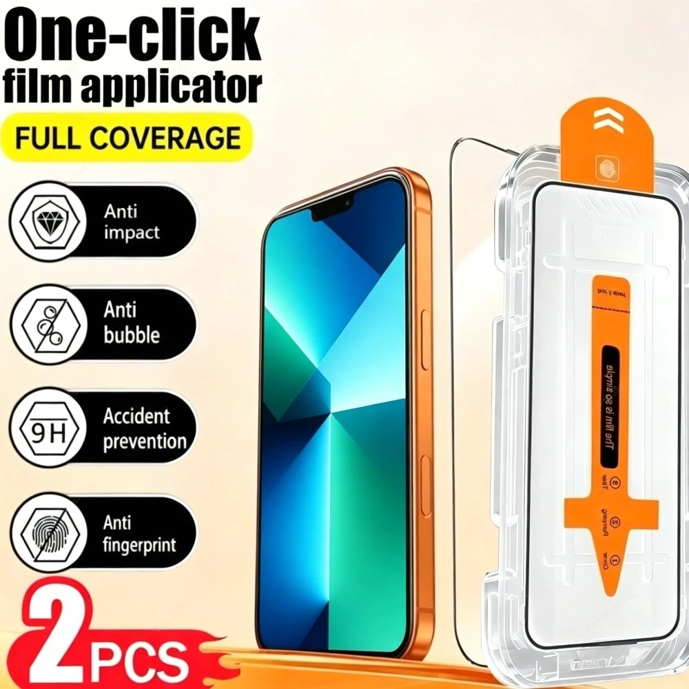 

2Pcs Ultra HD Full Screen Protector for iPhone 17 16 15 Pro Max Air 16e 17e 14 13 12 Pro 15 14 Plus Dust Free Installation Glass