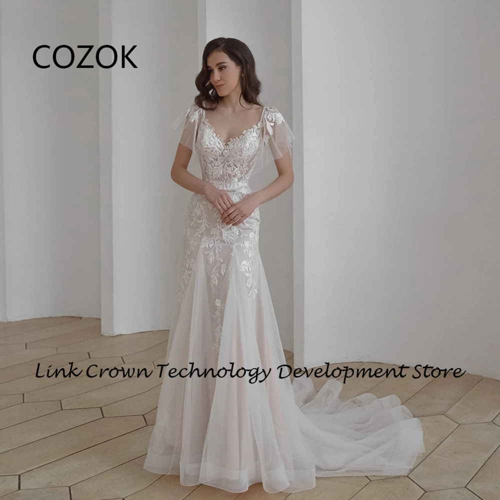 

COZOK Mermaid Wedding Dresses for Women Sweep Train Bridal Gowns with Lace Champagne Vestidos De Novia 2024 Summer Lace New