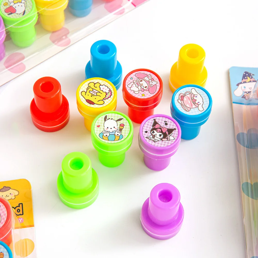 Hello Kitty Anime Figures Cartoon Series of Round Quick Drying Ink Pads Creative Toy Small Seal Pattern Gift Toy for Kid