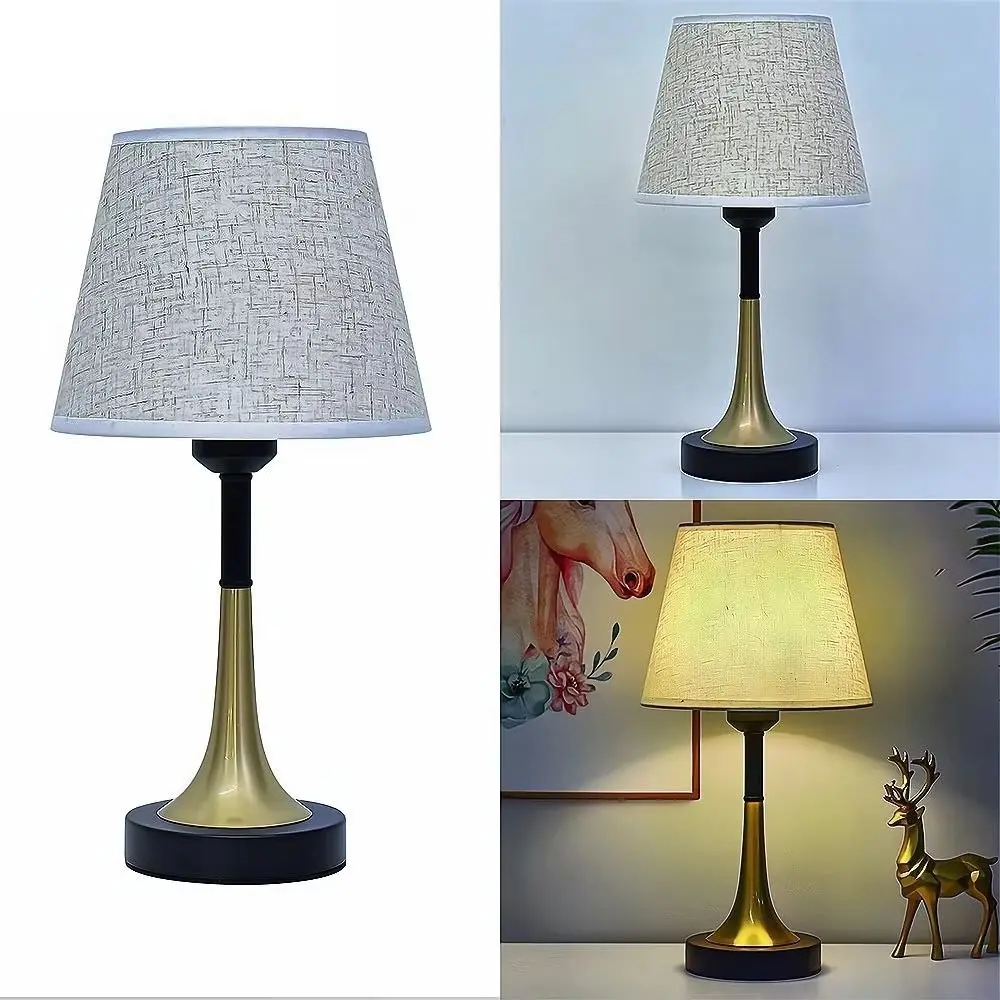 Modern USB Retro Night Light Fabric Lampshade Metal Base Bedside Table Lamps Vintage Soft Light European LED Desk Lamp Home