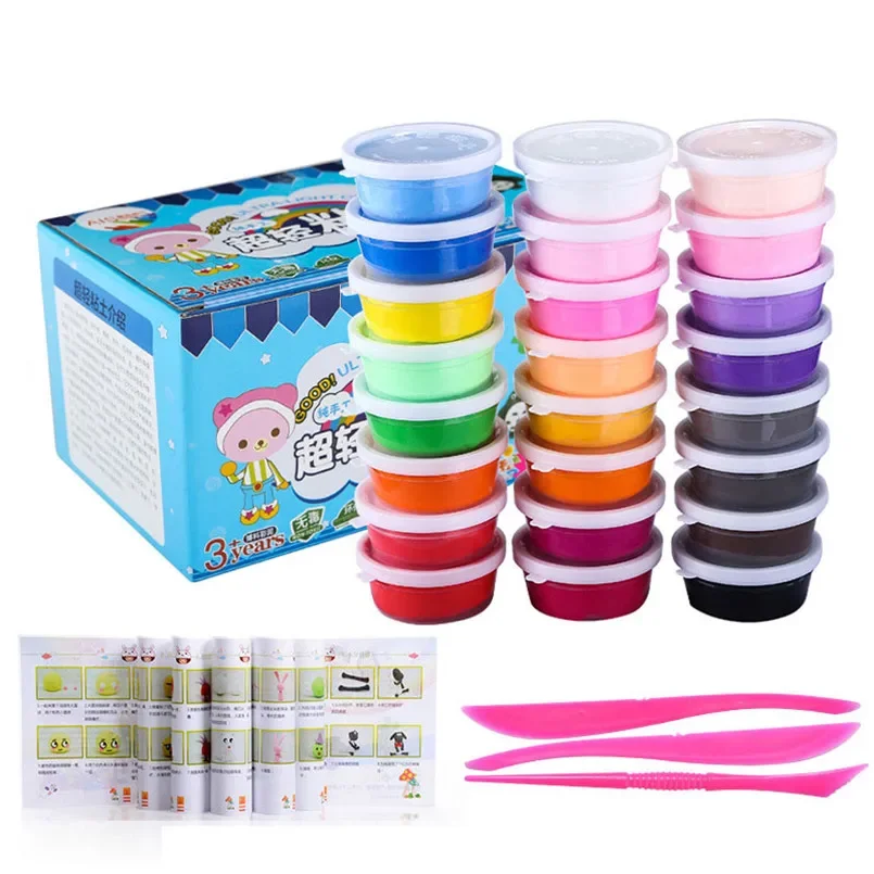 12/24/36 Colors DIY Fluffy Slime Soft Clay Air Dry Playdough Set Toys For Children Polymer Light Clay Plasticine With Tools Kid