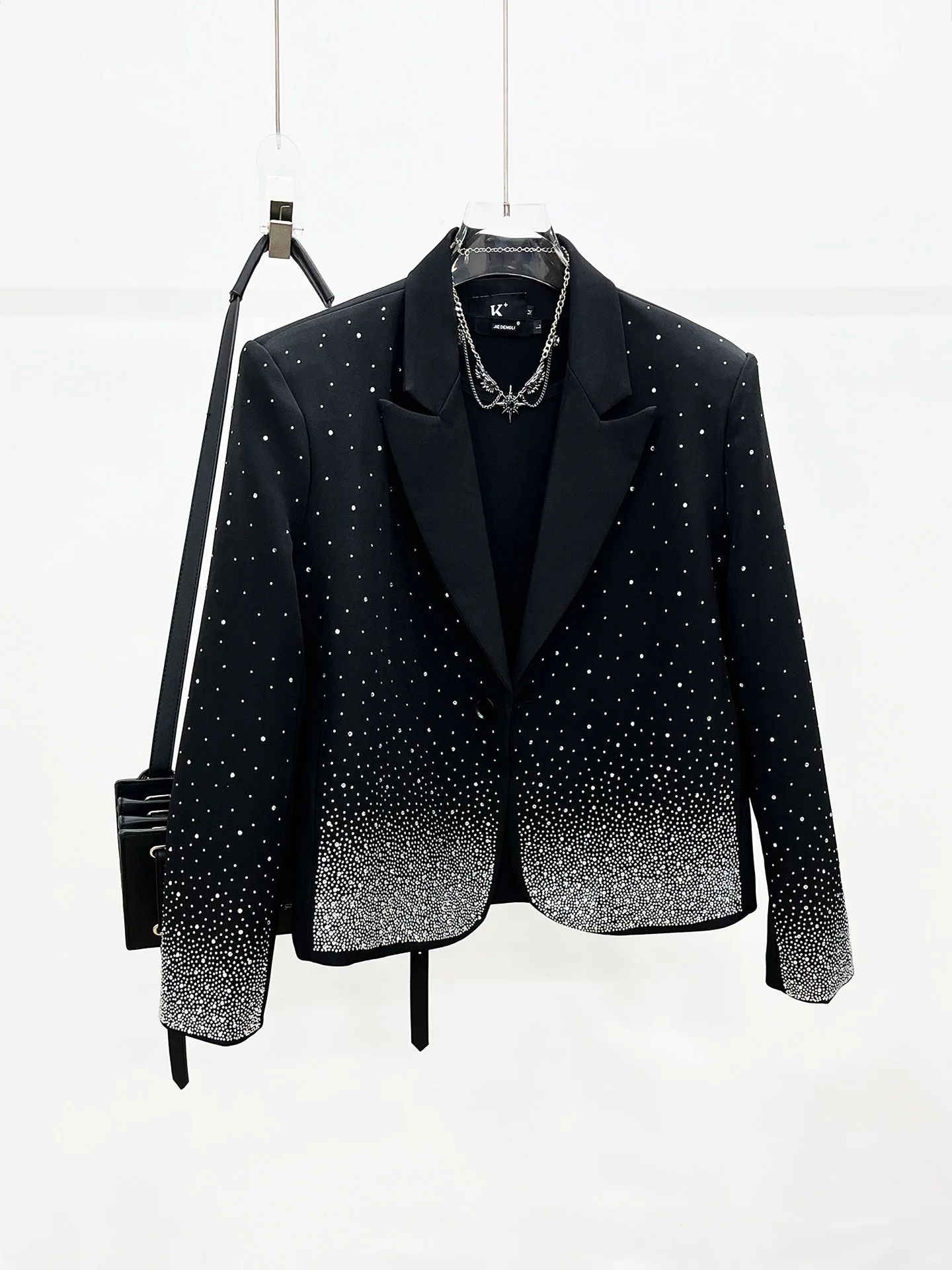 

Short Quilted Men's Suit Jacket with Rhinestones Casual Fashion Performance Clothes Nightclub Small Fragrance Style Top
