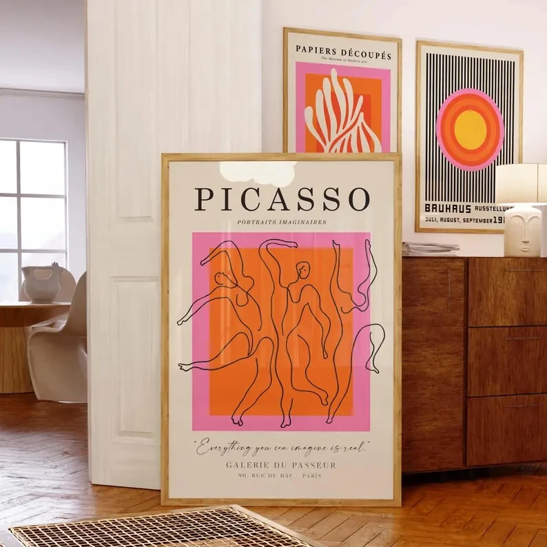 3pcsModern Orange  Bauhaus And Picasso Wall Art Print Canvas Painting Poster Picture For Living Room,Bedroom Home Decor