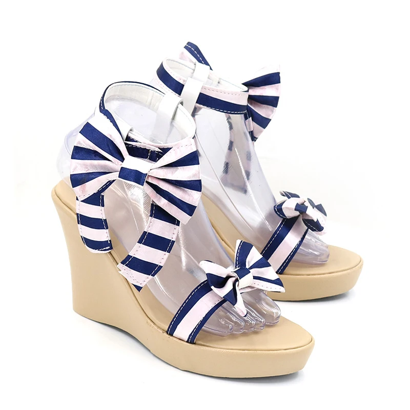 New! Shirasu Azusa Cosplay beach Shoes Blue Archive Blue and white stripe lovely beachwear customize high heels