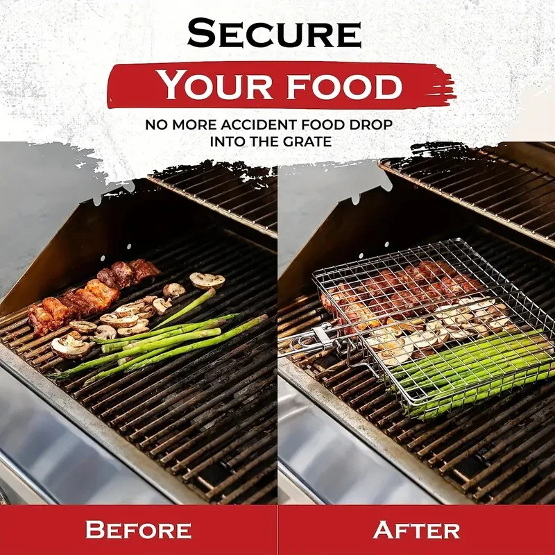 Pieghevole in acciaio inossidabile 304 per barbecue, rete antiaderente, cestino per grigliare, carne, bistecche di verdure, picnic, strumento per barbecue