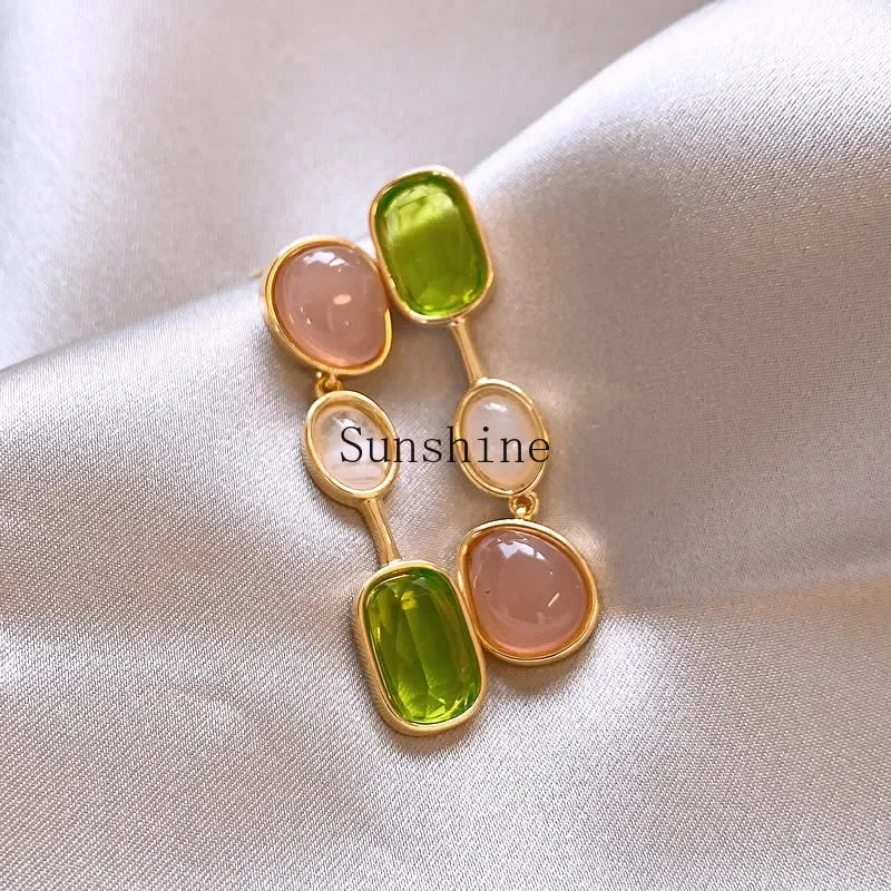 Dopamine color long stud earrings light luxury high-end earrings