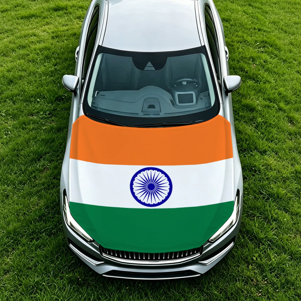 3.8x5.3ft India Car Hood Cover Flag Car Bonnet Banner Elastic Fabrics Windproof