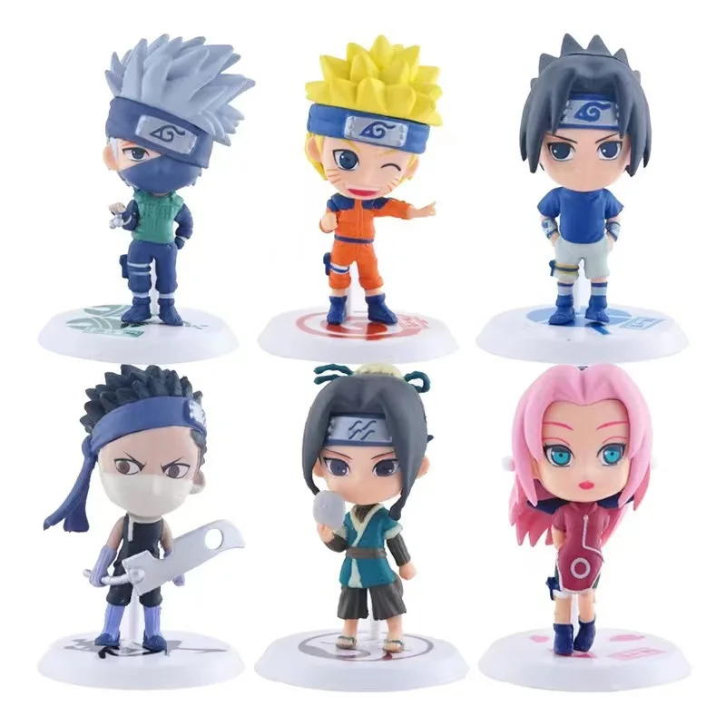 NARUTO 6 Pcs/Lot 2 Style 7-9cm Figure Sasuke Killer Bee Tobi Gaara Kakashi Character Stands With Exclusive Base Wholesale Dolls