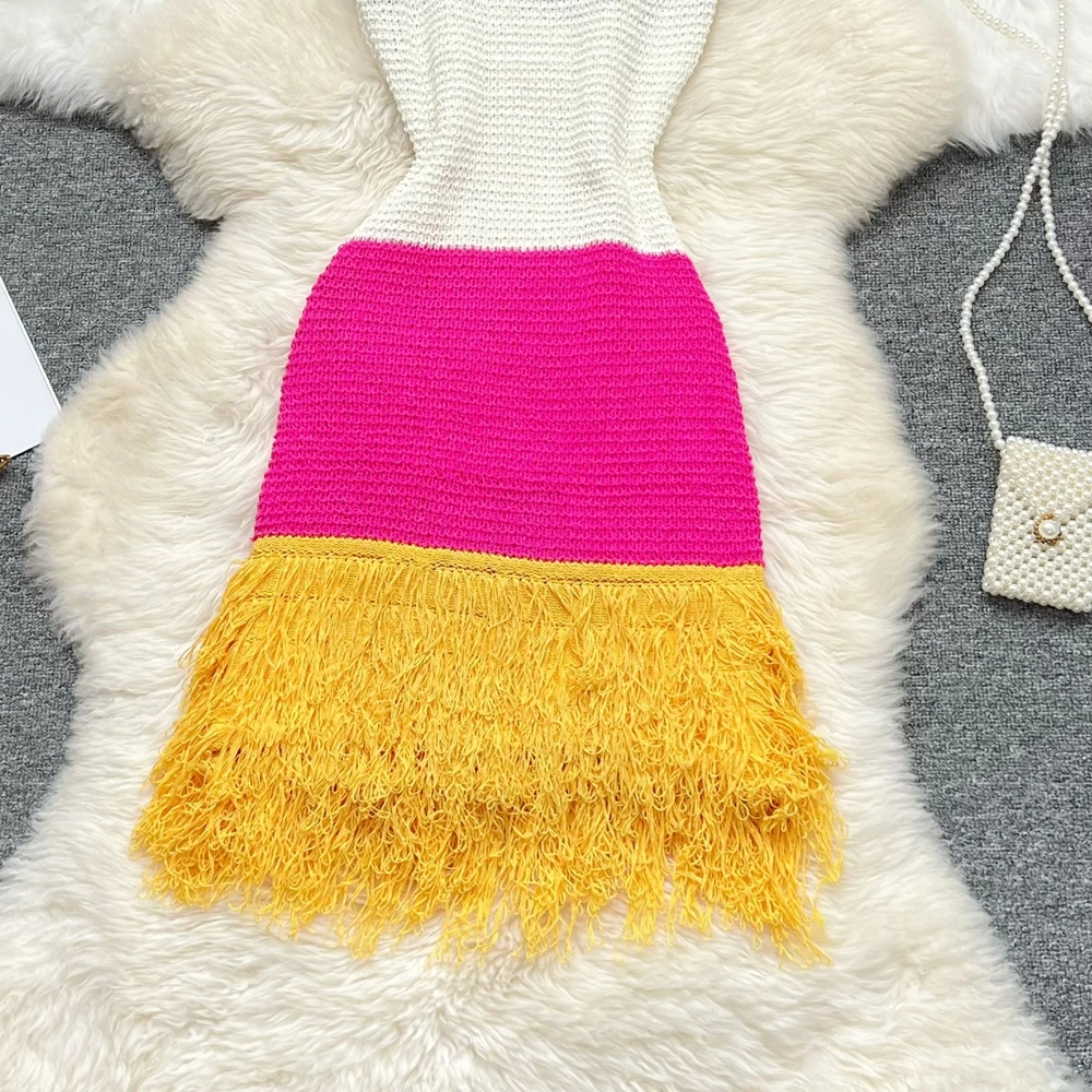 YuooMuoo Chic mode Sexy paquet hanches tricoté Mini robe 2026 nouvel été Y2K sans manches glands moulante robe de soirée Streetwear