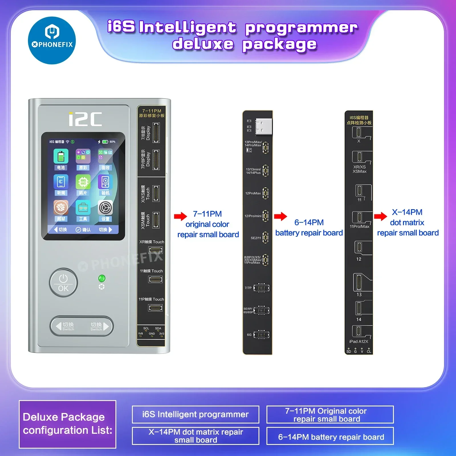 I2C I6S Programmer Dot Matrix Original Color Earpiece Camera For IPhone 6-15 PM Battery Face ID Function Recover Repair Tool Set