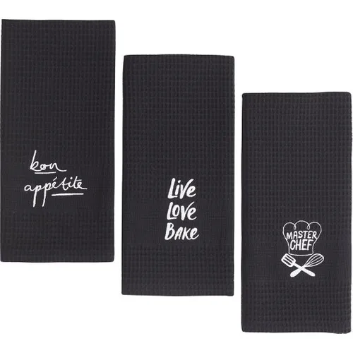 Your Upline Tea Towel Black Masterchef pcs set Kitchen Napkin Set | Embroidered Drying CLOTH (3*50 X70)