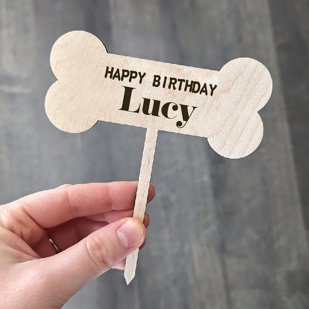 Custom Pet Memorial Garden Stake Dog Birthday Cake Topper Personalized Dog Bone Paw with Engraved Name for Dog Loss or Birthday